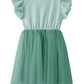 Twkioue Girl Ruffle Sleeve Dress Crewneck Tutu Tulle Fluffy Solid Color Dresses 817 Green 130