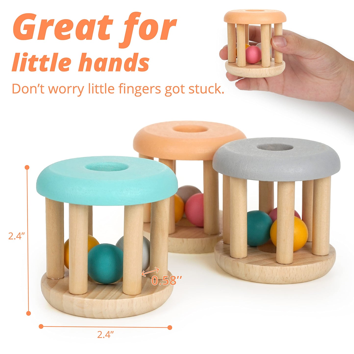 DUCKBOXX XX Montessori Infant Educational Toys, Natural Wood Rolling Rattle Toy, Early Learning Toy for Developing Fine Motor Sk