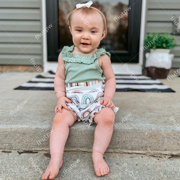Fhutpw Baby Girl Clothes Summer Cute Outfits 3 6 12 18 Months Spaghetti Strap Romper & Floarl Shorts Sets