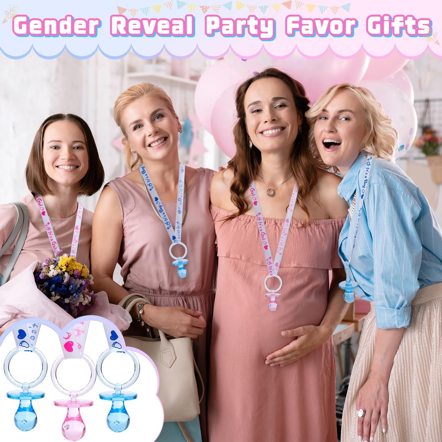 36 Baby Shower Pacifiers Necklace, Acrylic Pacifier Necklace, Pacifier Necklace For Baby Shower Boys Girls Party Favors Charm/Ge