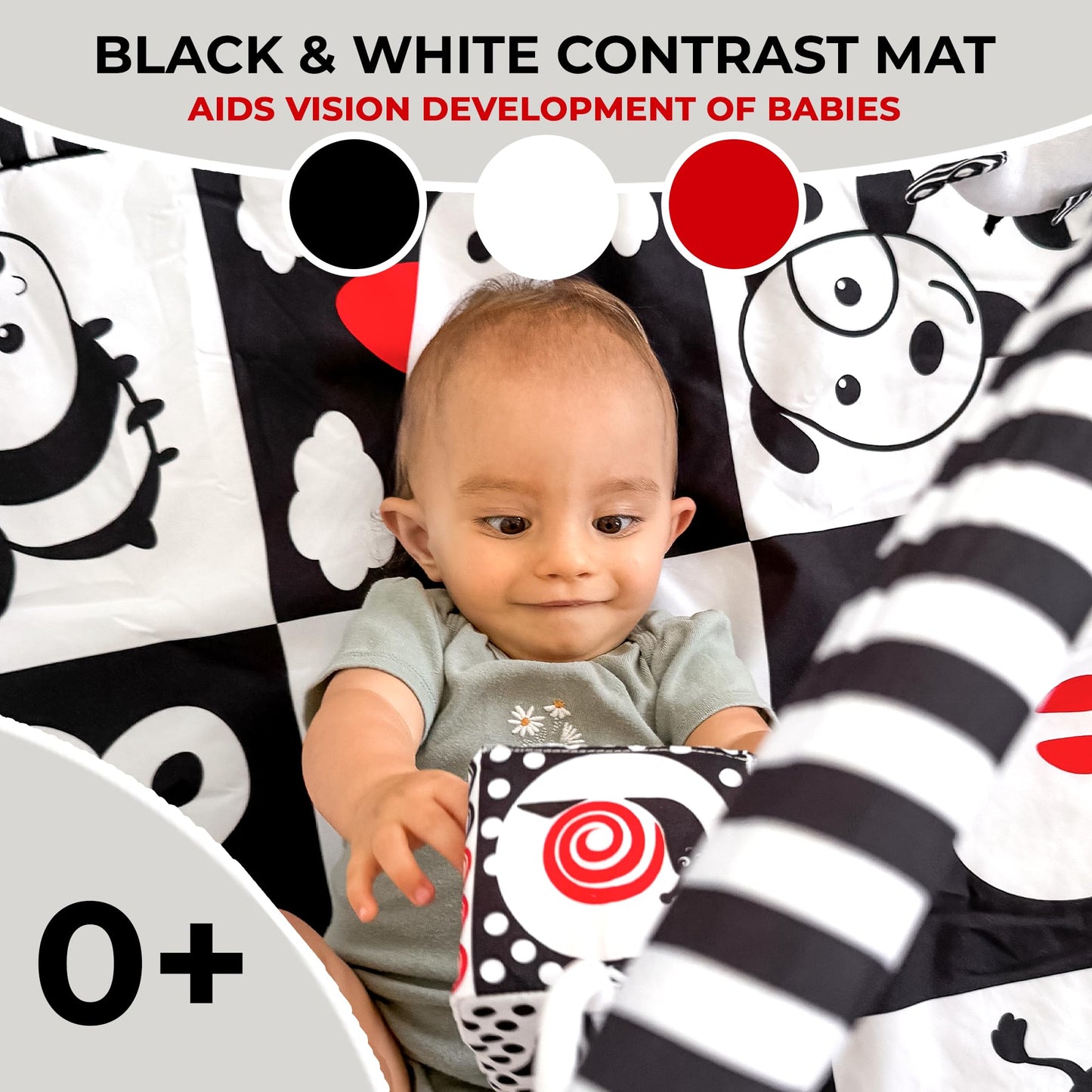 Quokka Padded Baby Mat For Floor Tummy Time - Super Soft Black&White Play Mat For Kids Toddlers & Infants - 6 Toys | Thick Pad |