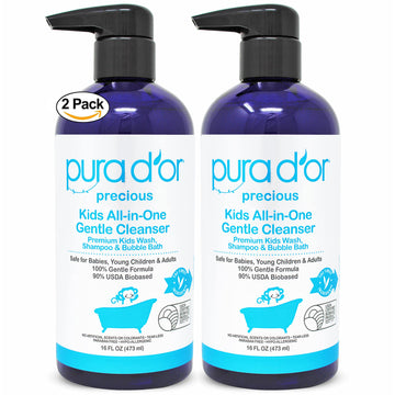 Pura D'Or Kids Wash (16Oz X 2 = 32Oz) All-In-One Gentle Cleanser - Usda Biobased, Sulfate-Free, Tear-Less, Hypoallergenic, Premi
