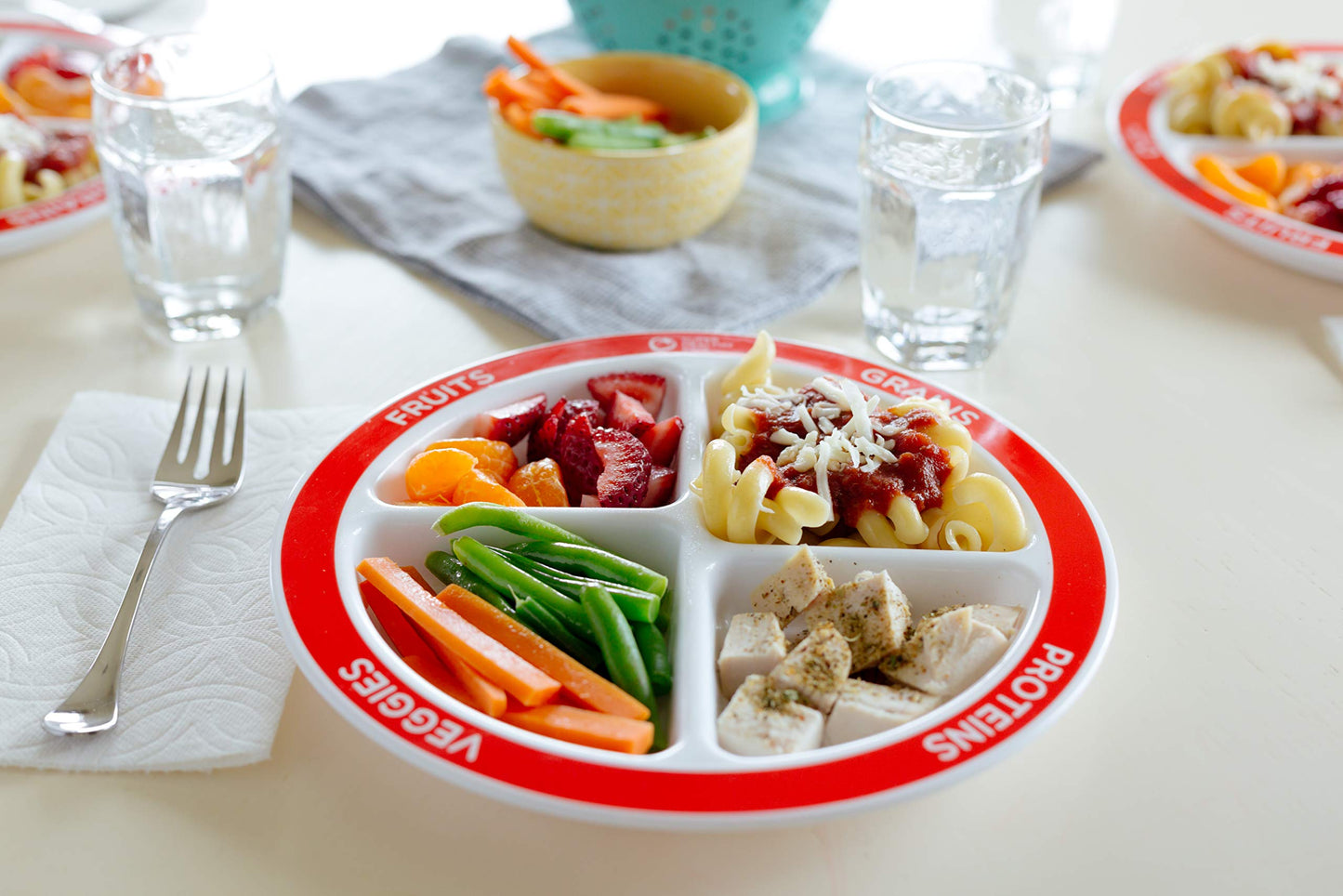 Choose Myplate Portion Plate For Kids, Toddlers - Kids Nutrition Plates With Dividers Plus Dairy Bowl From Health Beet (English