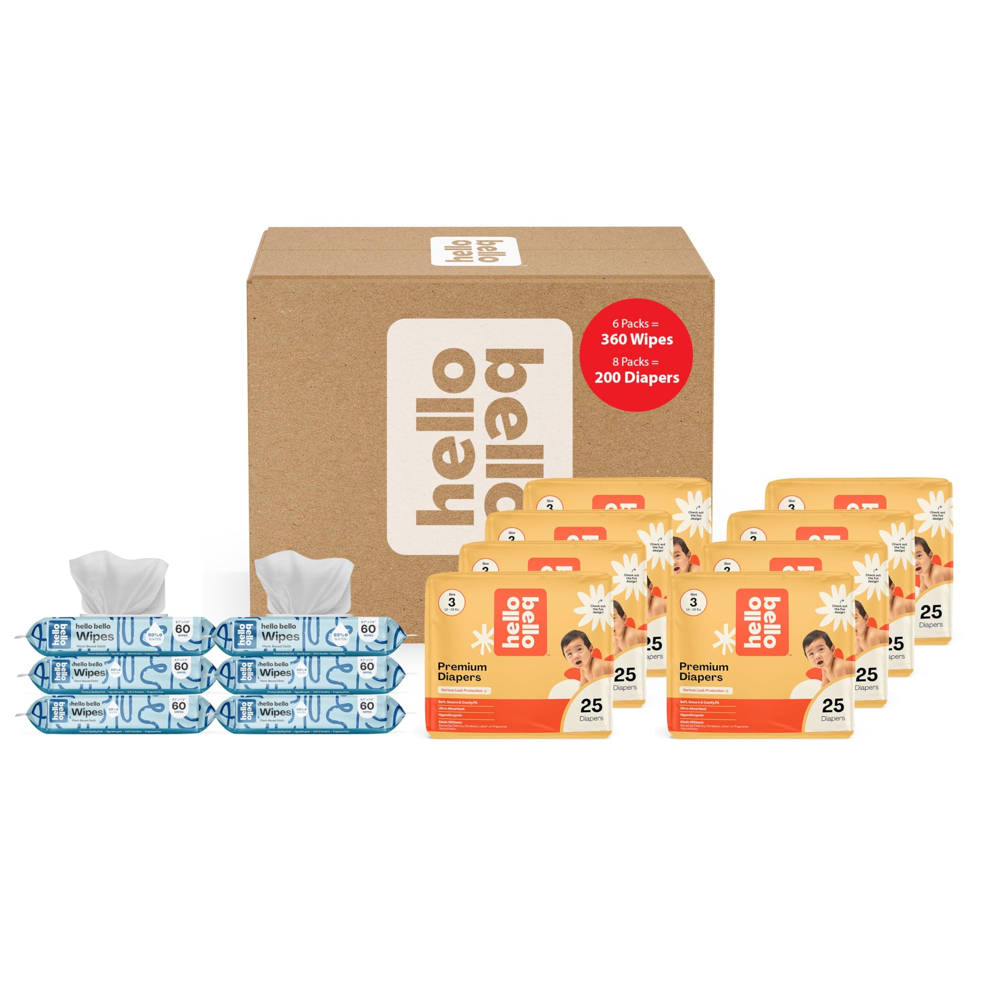 Hello Bello Mega Surprise Pack, Size 3 (14-24 Lbs), 200Ct Hypoallergenic Assorted Diapers With A Soft, Cloth-Like Feel Plus 360