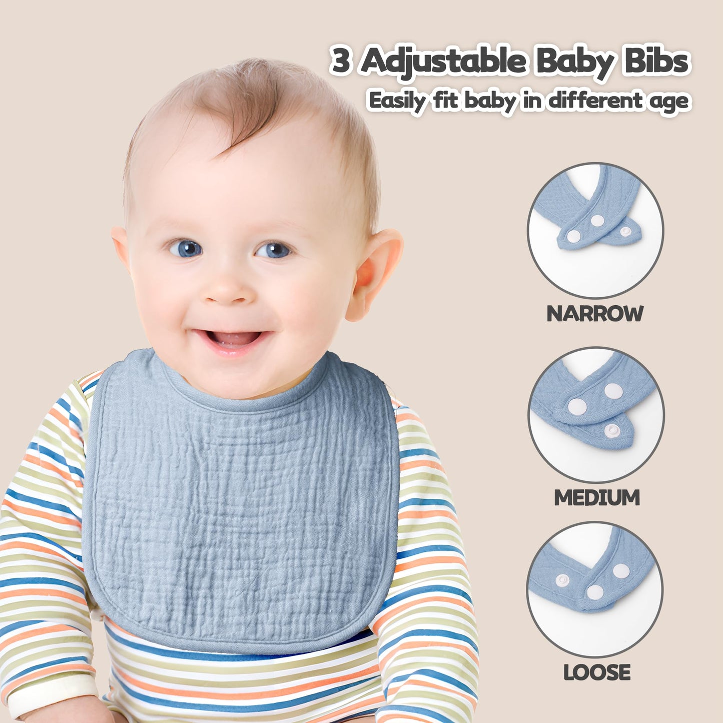 Susurration Muslin Baby Bibs 6 Pack Bandana Drool Bibs,Soft Square Adjustable Baby Drooling Bibs For Unisex Girls & Boys(Multico