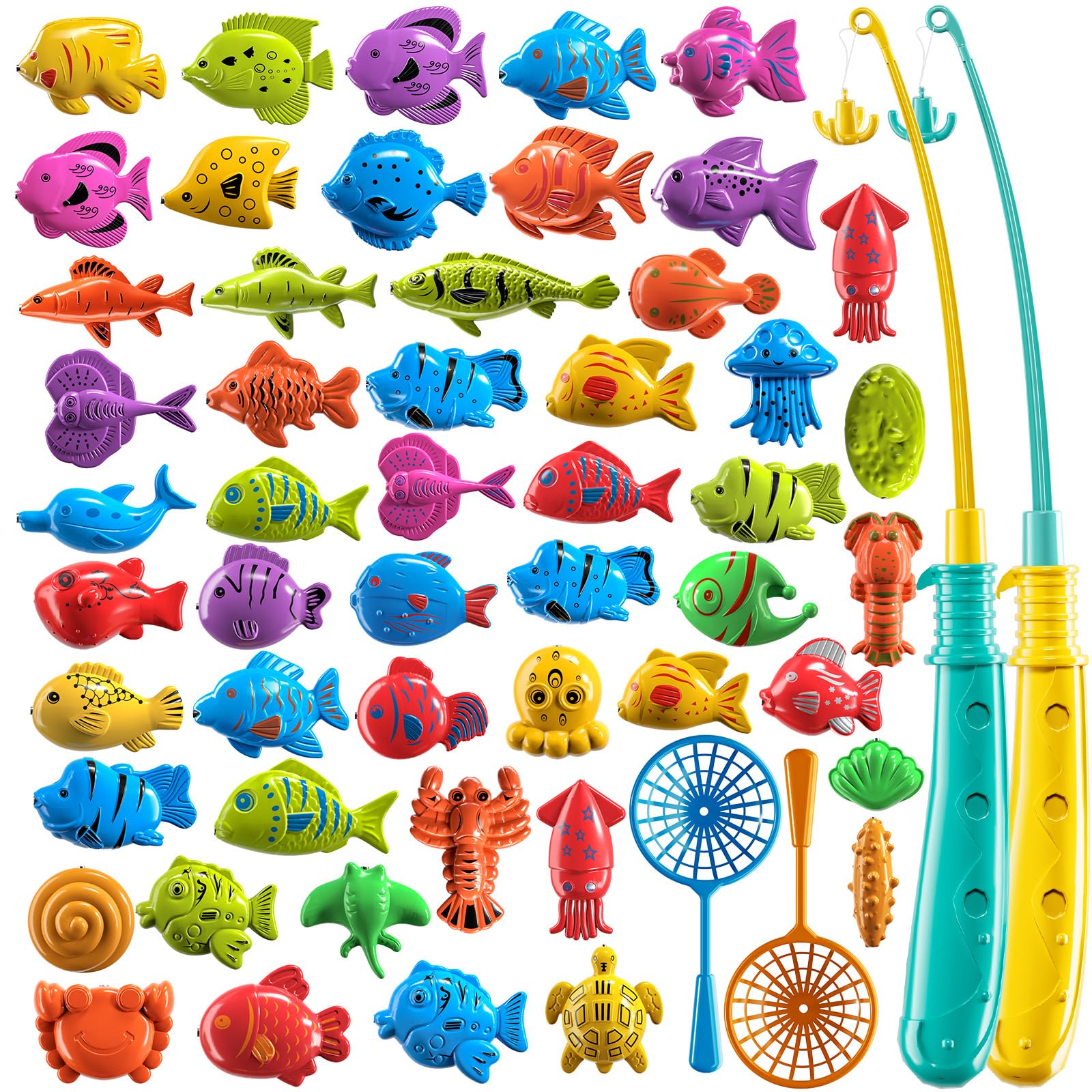 JUKUDAHU Magnet Fishing Toys Game for Kids 3 4 5 6 7 8 Years Old - Pool Toys, Bath Toys for Toddlers, Pole Rod Net, Floating Fis