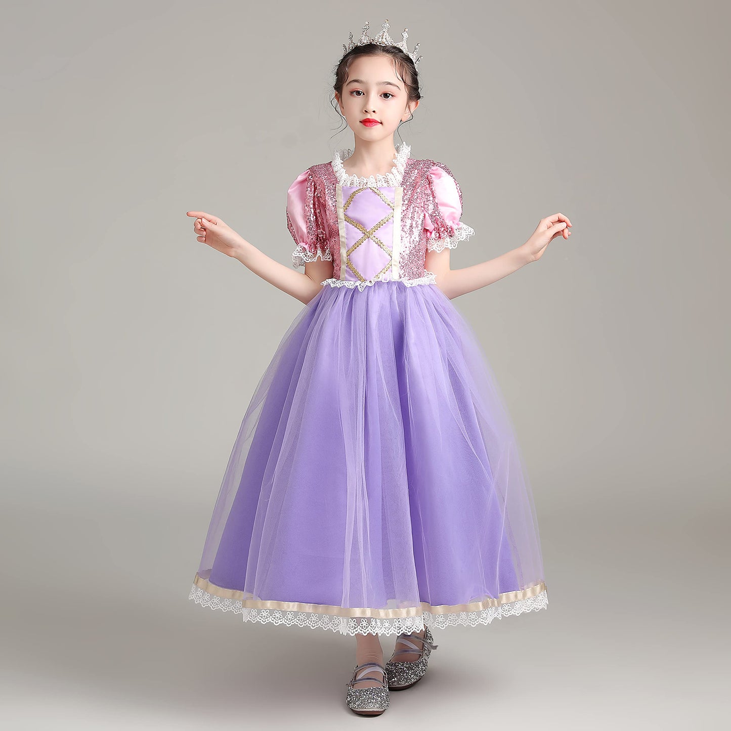 Jerrisapparel Girls Princess Costume Birthday Party Cosplay Purple Dress With Accessories (Purple With Accessories, 6)