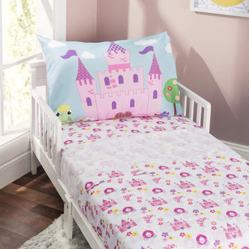 Everyday Kids 3-Piece Toddler Fitted Sheet, Flat Sheet And Pillowcase Set - Princess Storyland - Soft Breathable Microfiber Girl