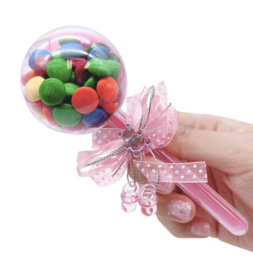 24 Pieces Fillable Baby Rattle Party Favors, Pink with Decorative Bear & Ribbon
