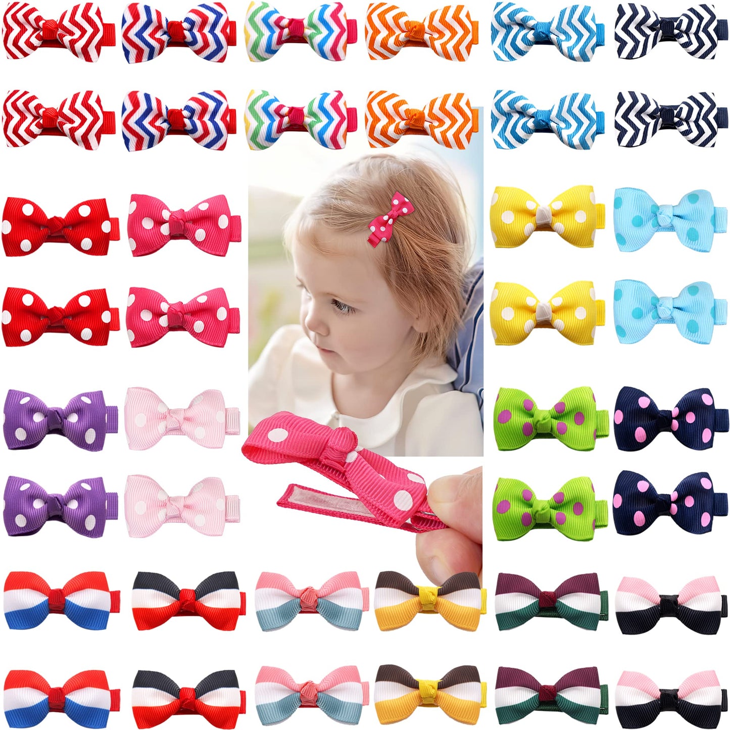 C  LLOT Baby Hair Clips Baby Girls Fully Lined Bows Pins Tiny 1.6 Hair Bows Alligator Clips for Baby Girls Infants Toddlers Hair