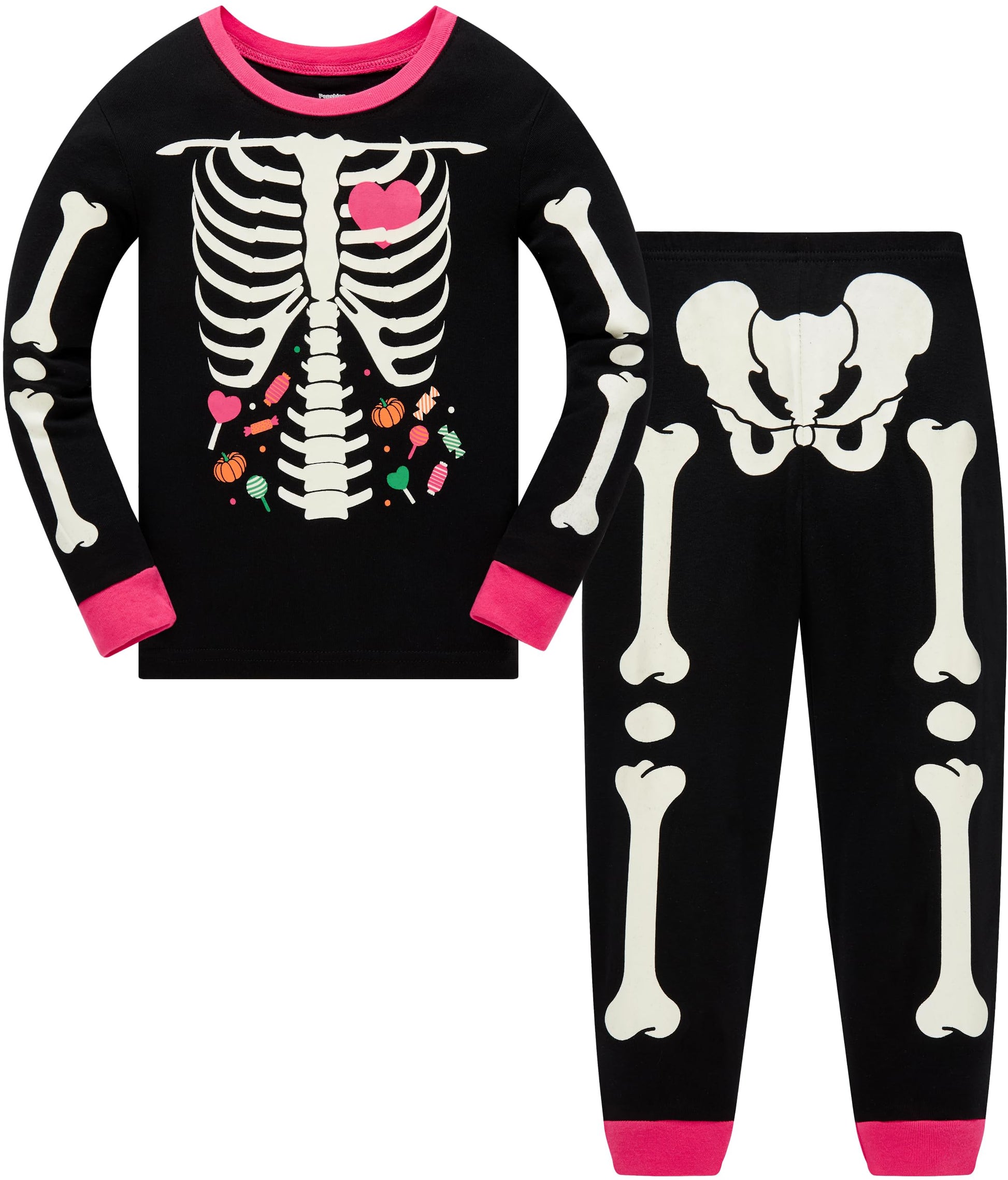 Popshion Halloween Pajamas Set For Toddler Girls Long Sleeve Funny 2 Piece Clothes Kids Skeleton Glow In The Dark Pjs Sleepwear