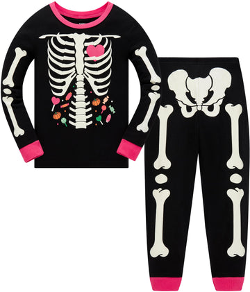 Popshion Halloween Pajamas Set For Toddler Girls Long Sleeve Funny 2 Piece Clothes Kids Skeleton Glow In The Dark Pjs Sleepwear