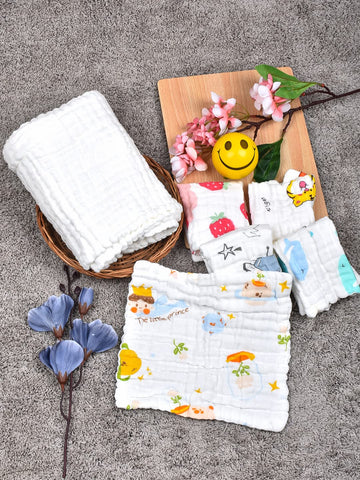 MomS Home Baby Super Soft Absorbent Muslin 6 Layer Wash Towel 100X100 Cm  (03 Years) White And Pack Of 5 Napkin