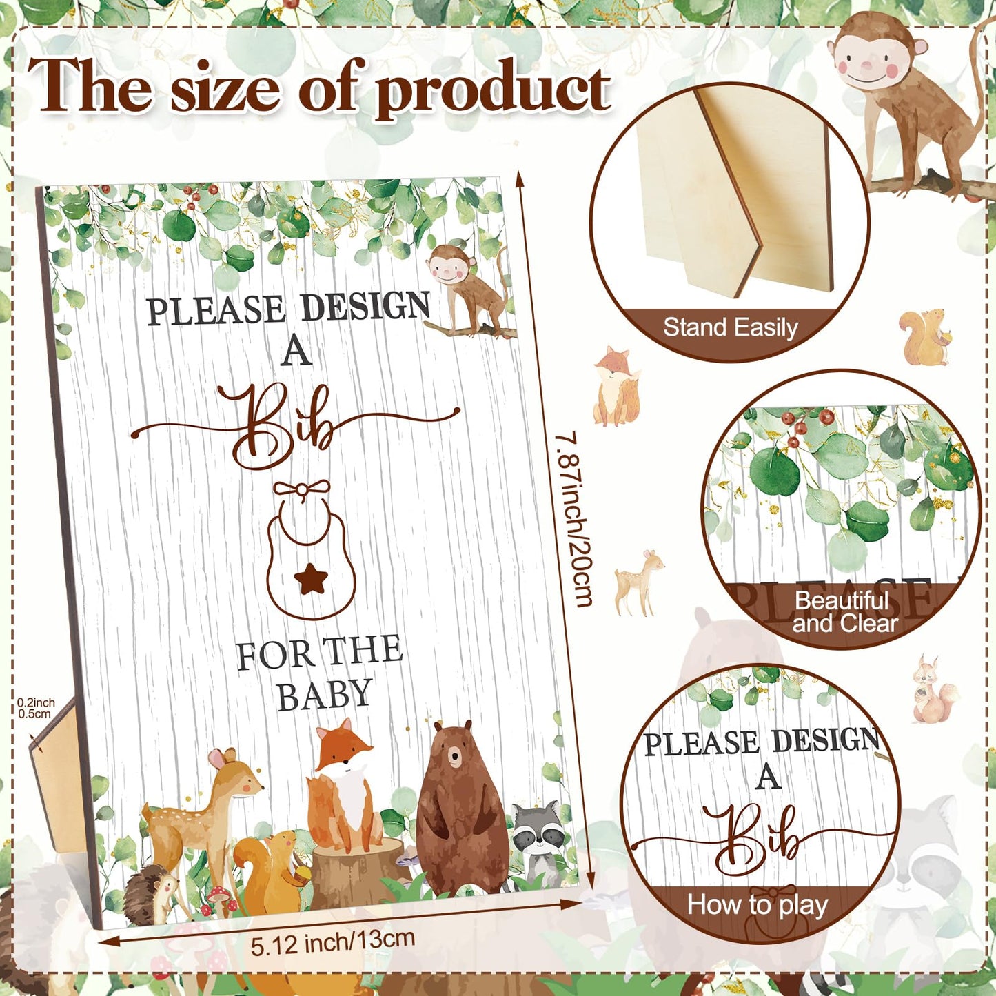 Panitay 100 Pcs Diy Baby Bibs Decorating Kit 50 White Bibs 25 Stencils 24 Fabric Markers 1 Baby Shower Game Sign(Land Animal)