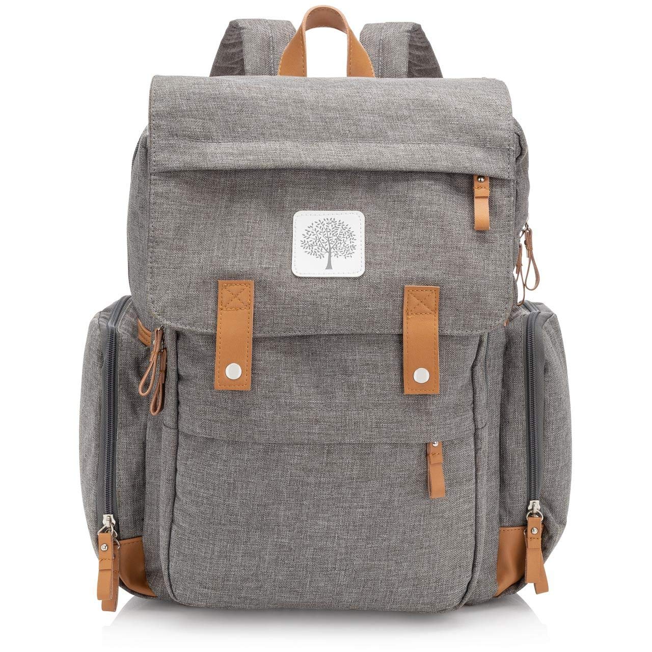 Parker Baby Diaper Backpack - Large Diaper Bag With Insulated Pockets, Stroller Straps And Changing Pad -'Birch Bag' - Gray
