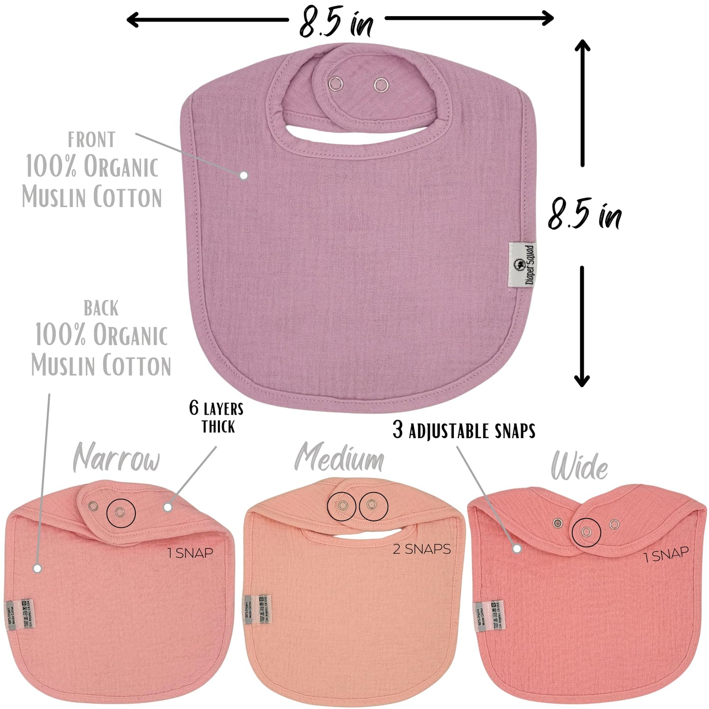 Diapersquad'S 10-Pack Baby Bibs For Drooling And Teething, Bibs For Boys, Baby Girl - Solid Cotton Baby Drool Bibs (Girly Solids