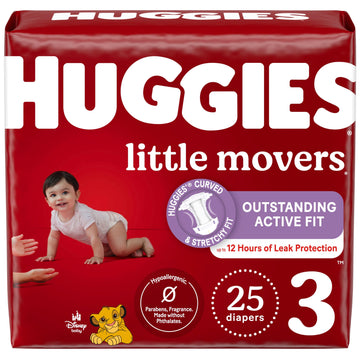 Huggies Size 3 Diapers, Little Movers Baby Diapers, Size 3 (16-28 Lbs), 25 Count