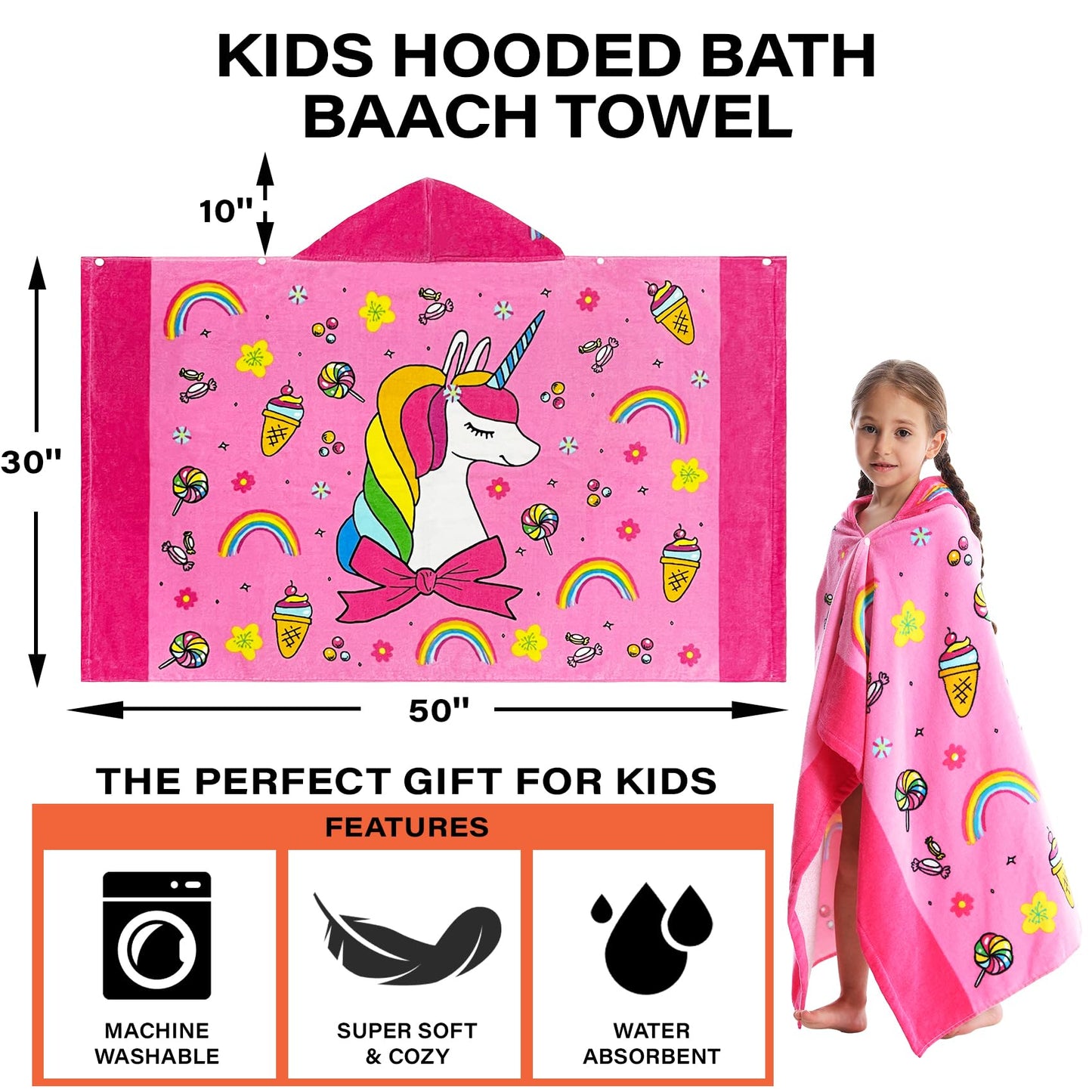 Bavilk Kids Hooded Bath Beach Towel Girls Boys Swim Pool Cover Up Super Absorbent Cute Cartoon Animal Full Vitality