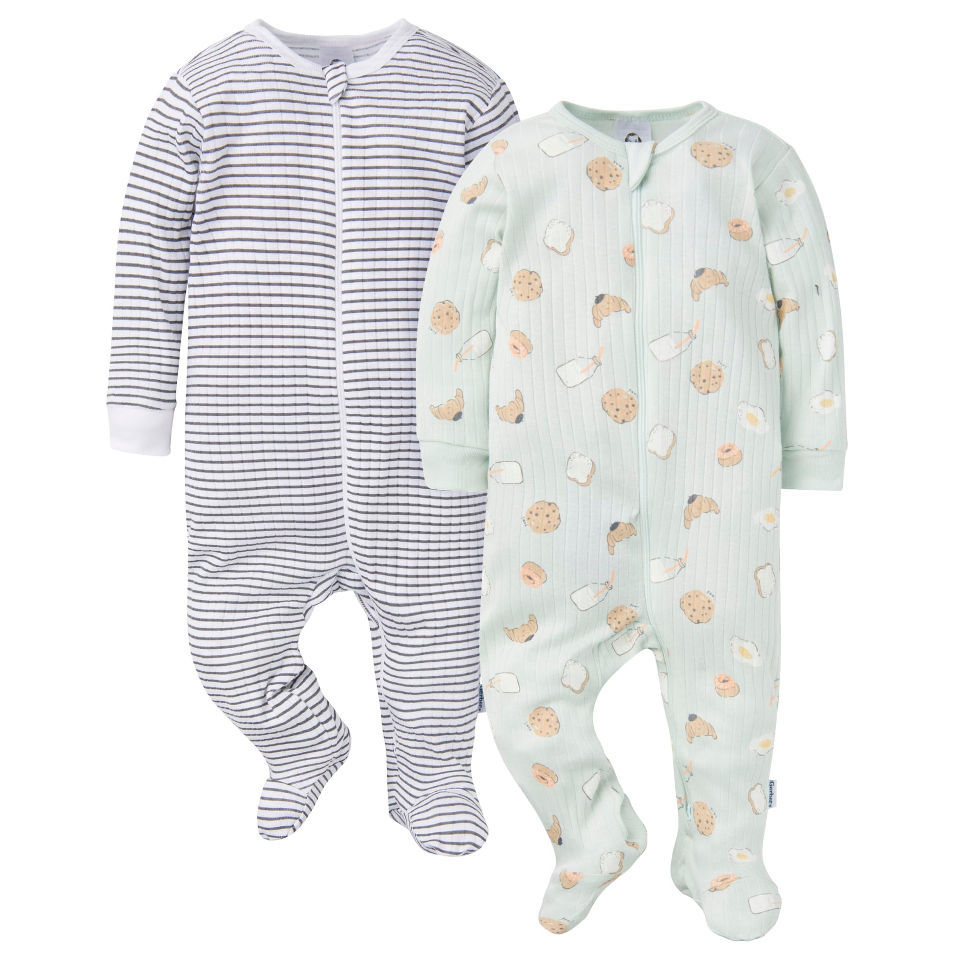 Gerber Baby Unisex 2-Pack 2-Way Zip Textured Sleep 'N Play, French Breakfast, 0-3 Months