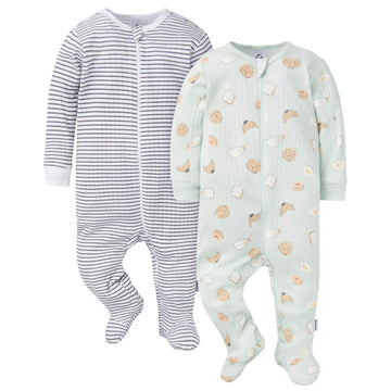 Gerber Baby Unisex 2-Pack 2-Way Zip Textured Sleep 'N Play, French Breakfast, 0-3 Months