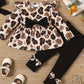 Doresbebe 2T Girl Clothing 3T Baby Girl Clothes Toddler Girl Outfits Fall Leopard Shirt Fall Cute Ruffle Solid Black Pants Cute