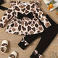 Doresbebe 18-24 Month Girl Clothing Baby Girl Clothes Toddler Girl Outfits Fall Leopard Shirt Fall Cute Ruffle Solid Black Pants