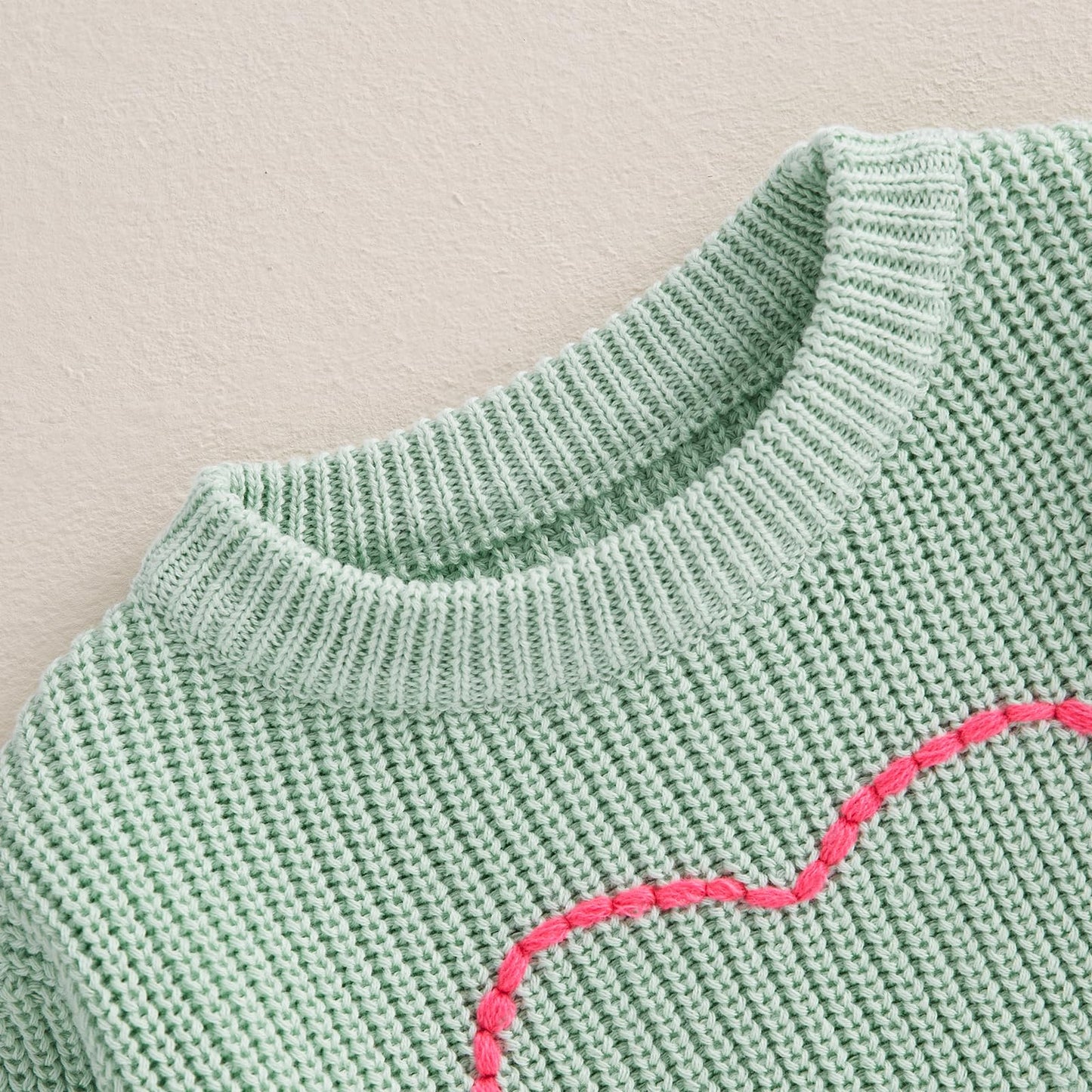 Nokpsedcb Baby Girl Cute Long Sleeve Heart Flowers Embroidery Oversized Sweater Toddler Valentine Outfit (Green, 6-9 Months)