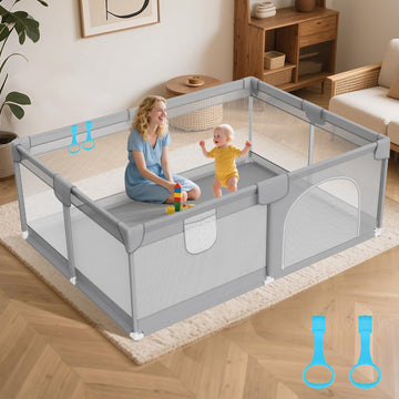 Deeteck Baby Playpen 74x50 - Large Playpen for Babies and Toddlers with 2 Handle - Baby Fence Play Area Safety Center for Indoor