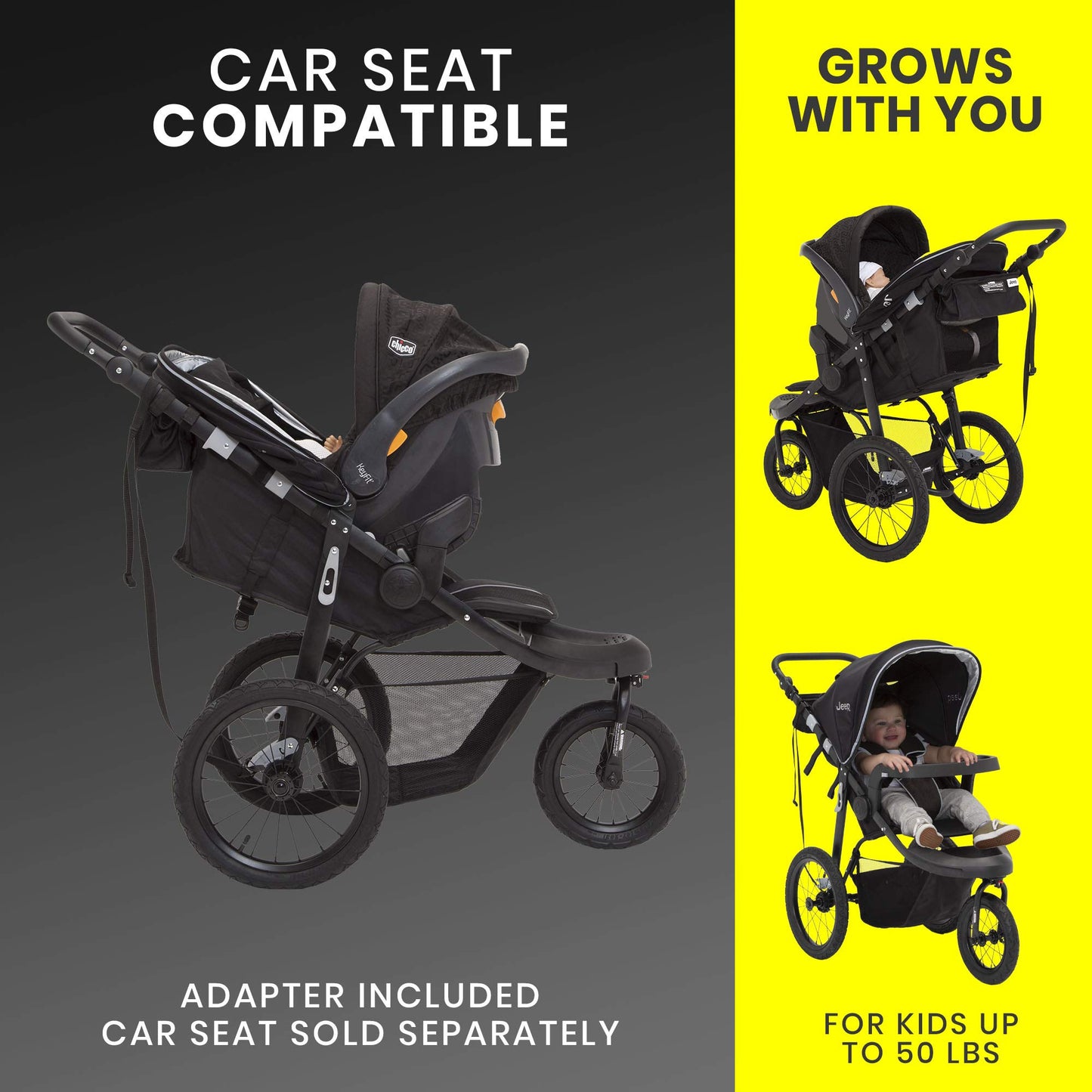 Jeep Hydro Sport Plus Jogger By Delta Children, Includes Car Seat Adapter, Black, Neoprene, Leather