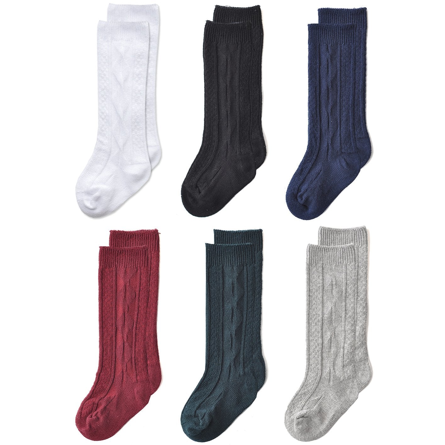 Epeius Unisex-Baby 6 Pair Pack Seamless Cable Knit Knee High Socks Infant Boys/Girls Uniform Stockings For 3-6 Months