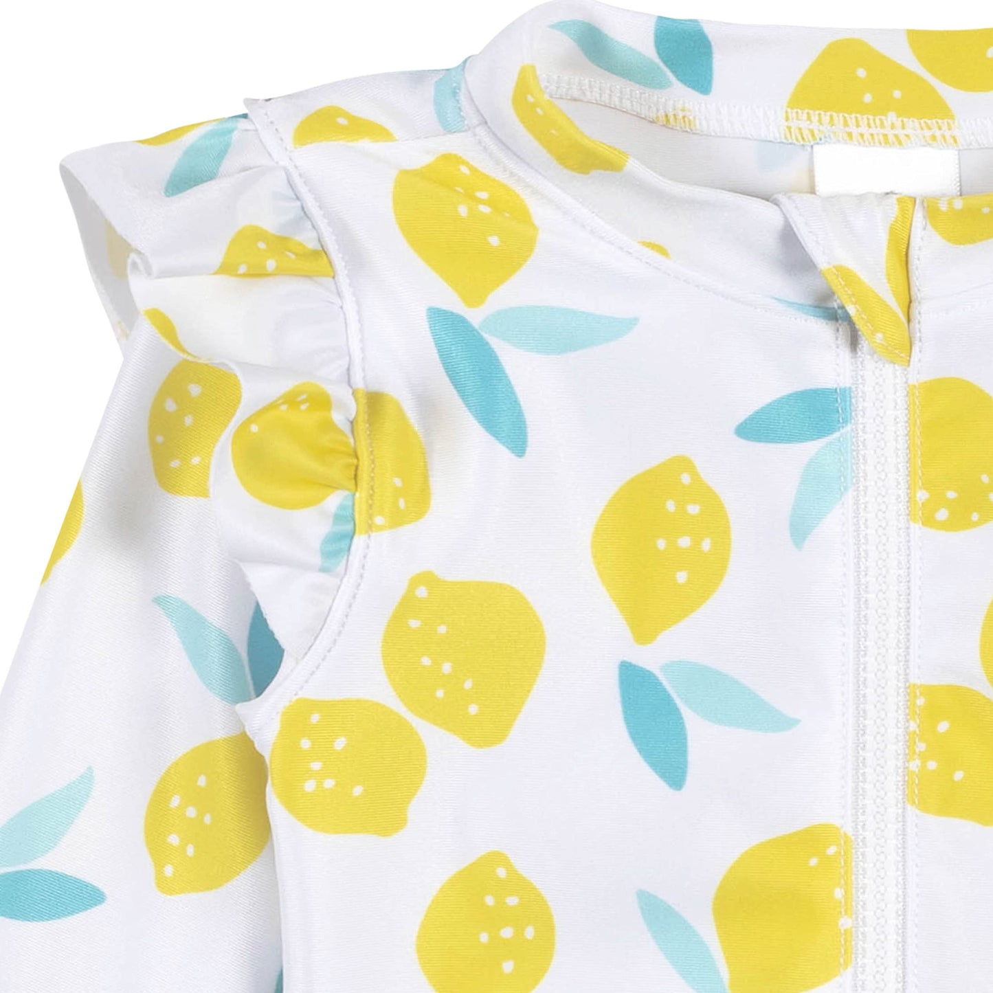 Gerber Girls' Toddler Long Sleeve One Piece Rashguard Swimsuit, White Yellow Lemons, 5T