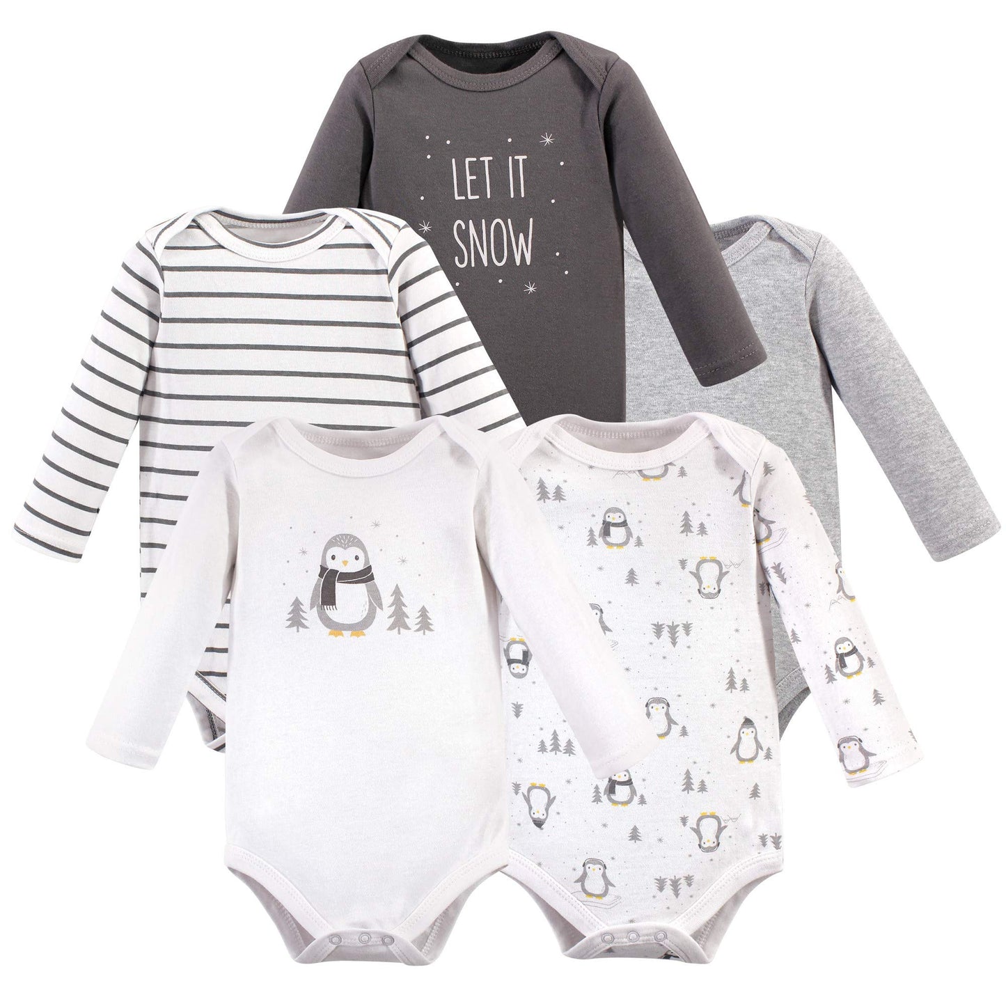 Hudson Baby Unisex Baby Cotton Long-Sleeve Bodysuits, Gray Penguin, 6-9 Months Us