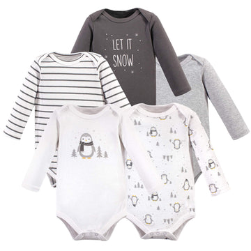 Hudson Baby Unisex Baby Cotton Long-Sleeve Bodysuits, Gray Penguin, 6-9 Months Us