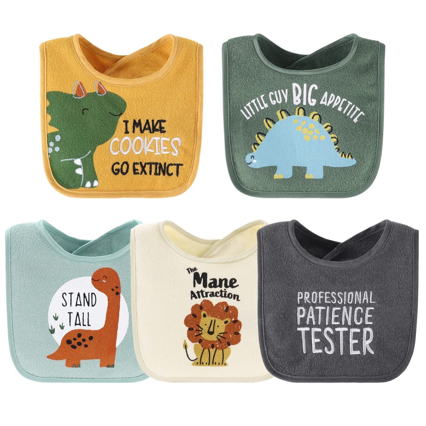 The Peanutshell Terry Bib Set For Baby Boys | 10 Pack For Feeding, Teething, & Drooling | Dinosaur