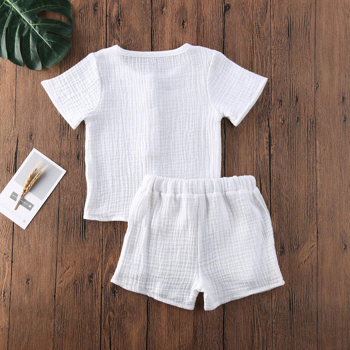 Fhutpw Baby Boys 2Pcs Summer Outfits Short Sleeve T-Shirt Tops Elastic Waistband Shorts Set Toddler Clothes (Linen White A1, 2-3
