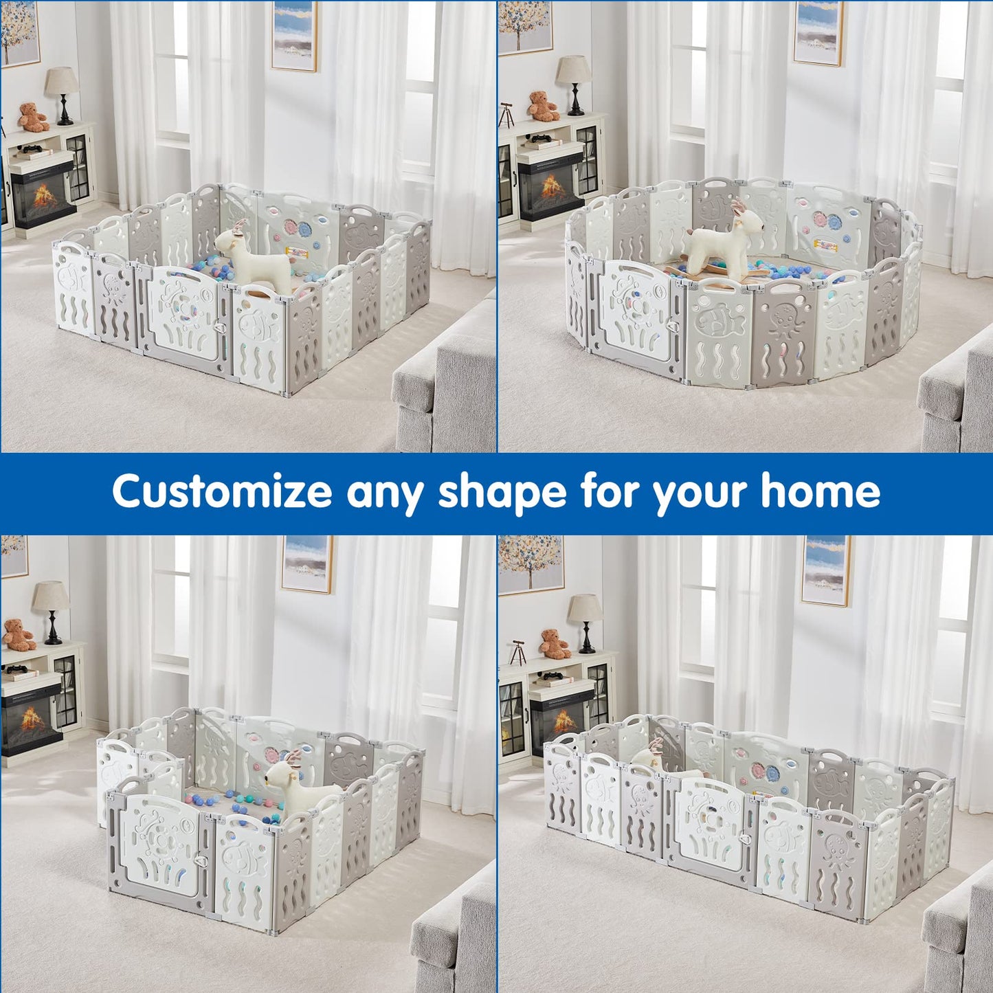 Albott Baby Playpen, Upgraded 14 Panels Foldable Baby Fence With Game Panel And Safety Gate, Adjustable Shape, Portable Play Yar