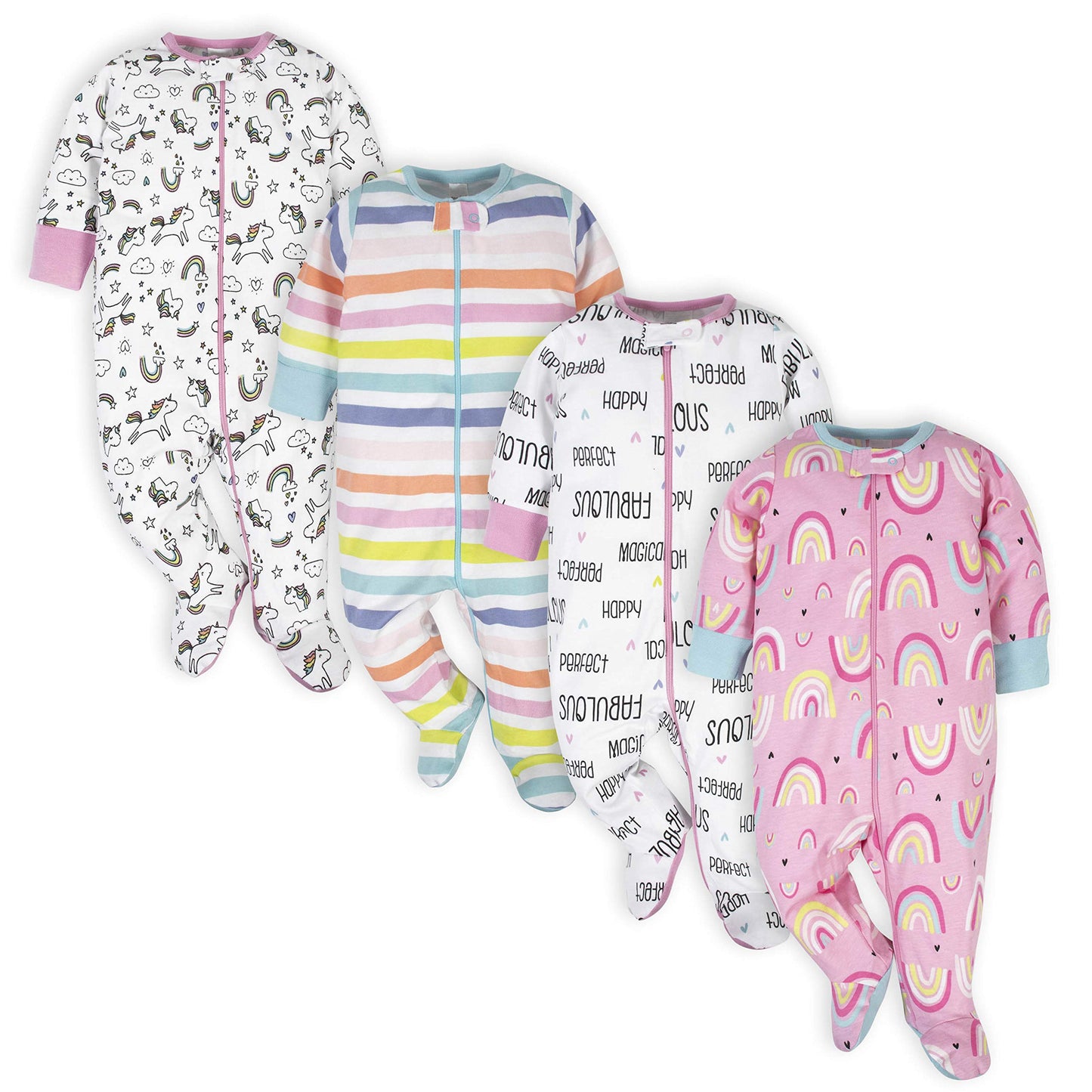 Onesies Brand Baby Girls' 4-Pack Sleep 'N Play Footies Multi Pack, Pink Unicorns, 0-3 Months
