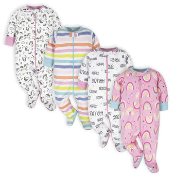 Onesies Brand Baby Girls' 4-Pack Sleep 'N Play Footies Multi Pack, Pink Unicorns, Newborn