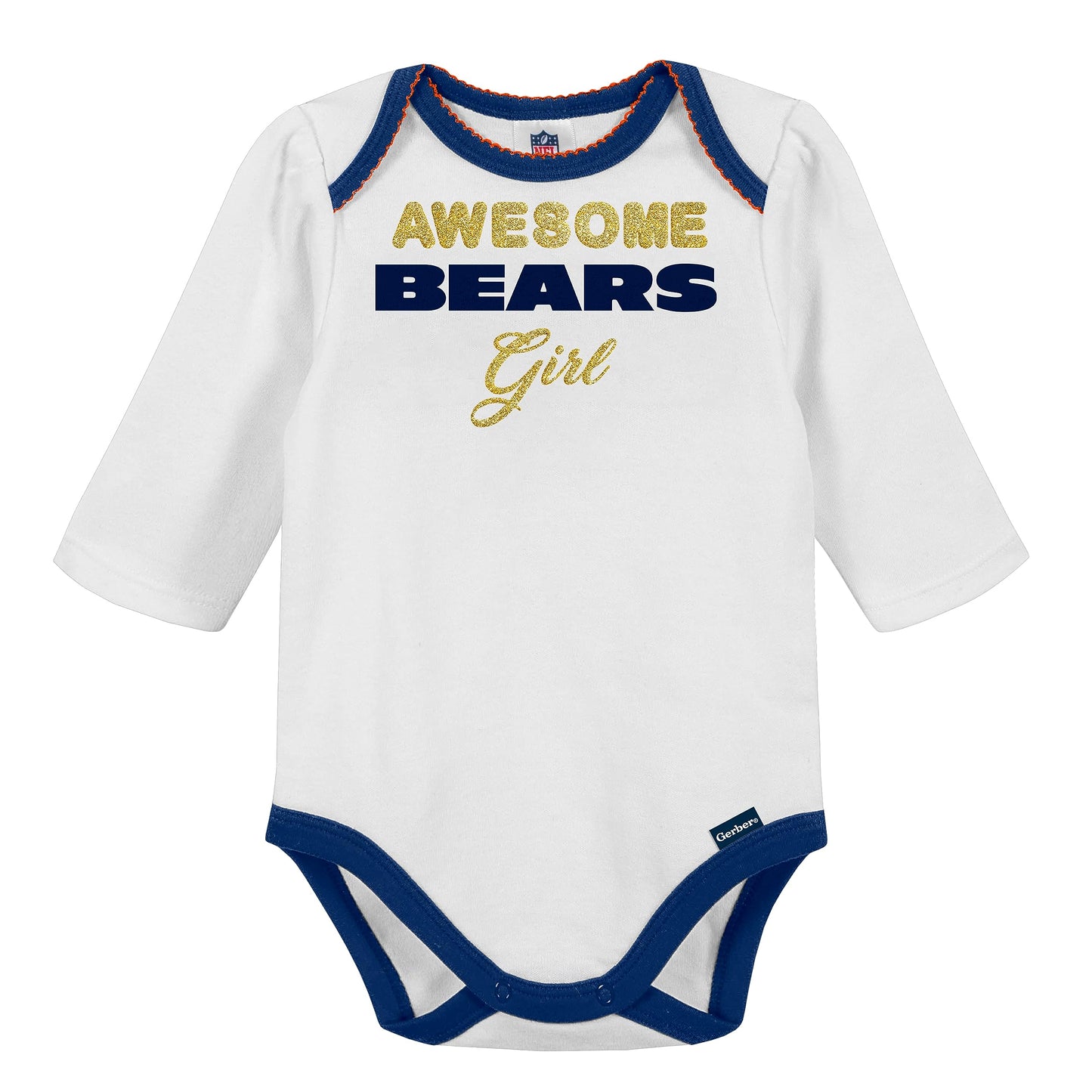 Gerber Nfl Chicago Bears 3 Pack Bodysuit Footed Pant And Cap Registry Gift Set, Blue/White Chicago Bears, 0-3M