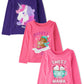 The Children'S Place Baby Girls' Dino Long Sleeve Graphic T-Shirts, Unicorn/Dad Bear/Mama 3-Pack