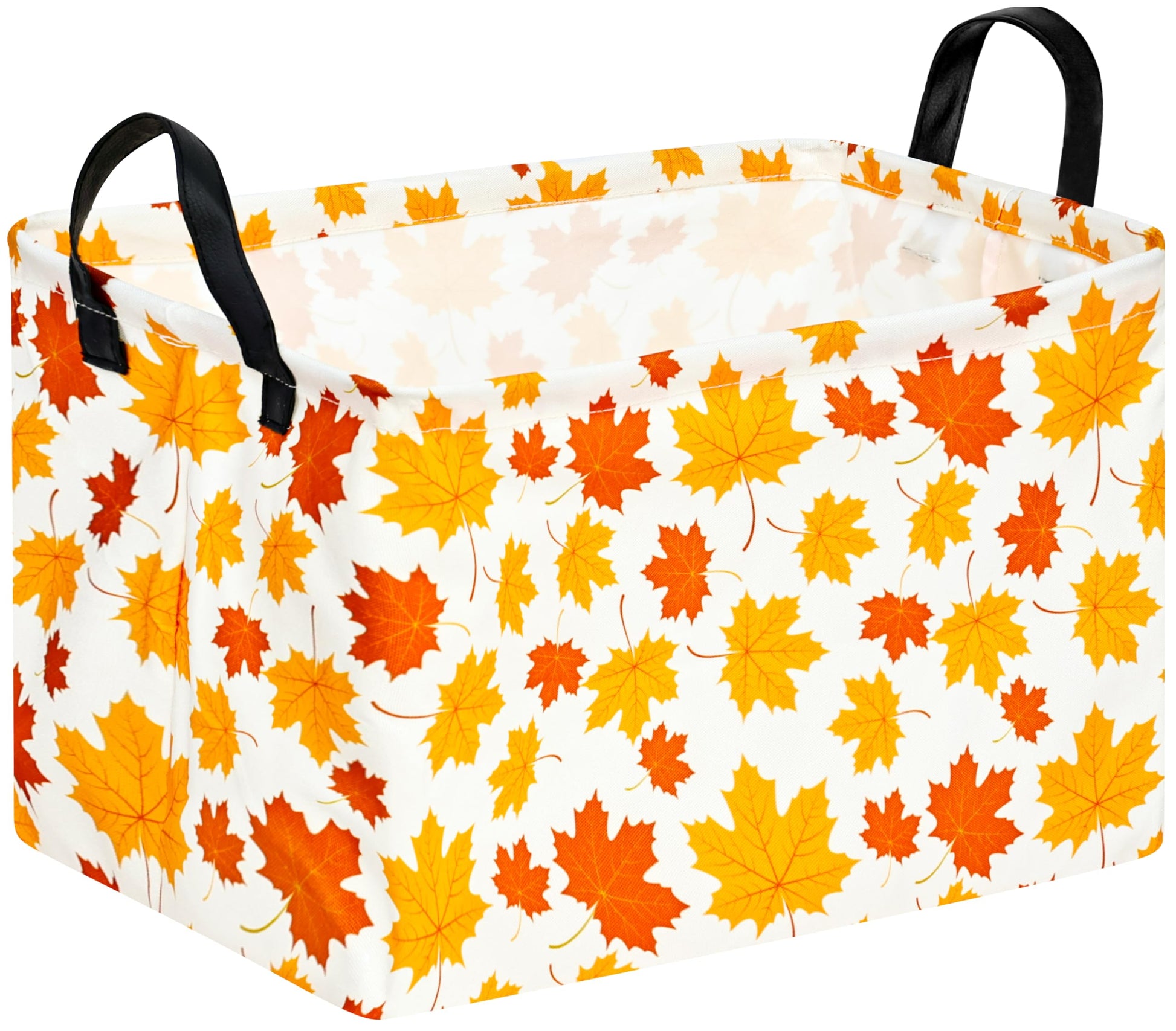 ACMUUNI Rectangle Mape Leaf Pattern Gift Shelf Nursery Storage Basket Laundry Hamper with Handles,Toys Storage Box and Bins for 