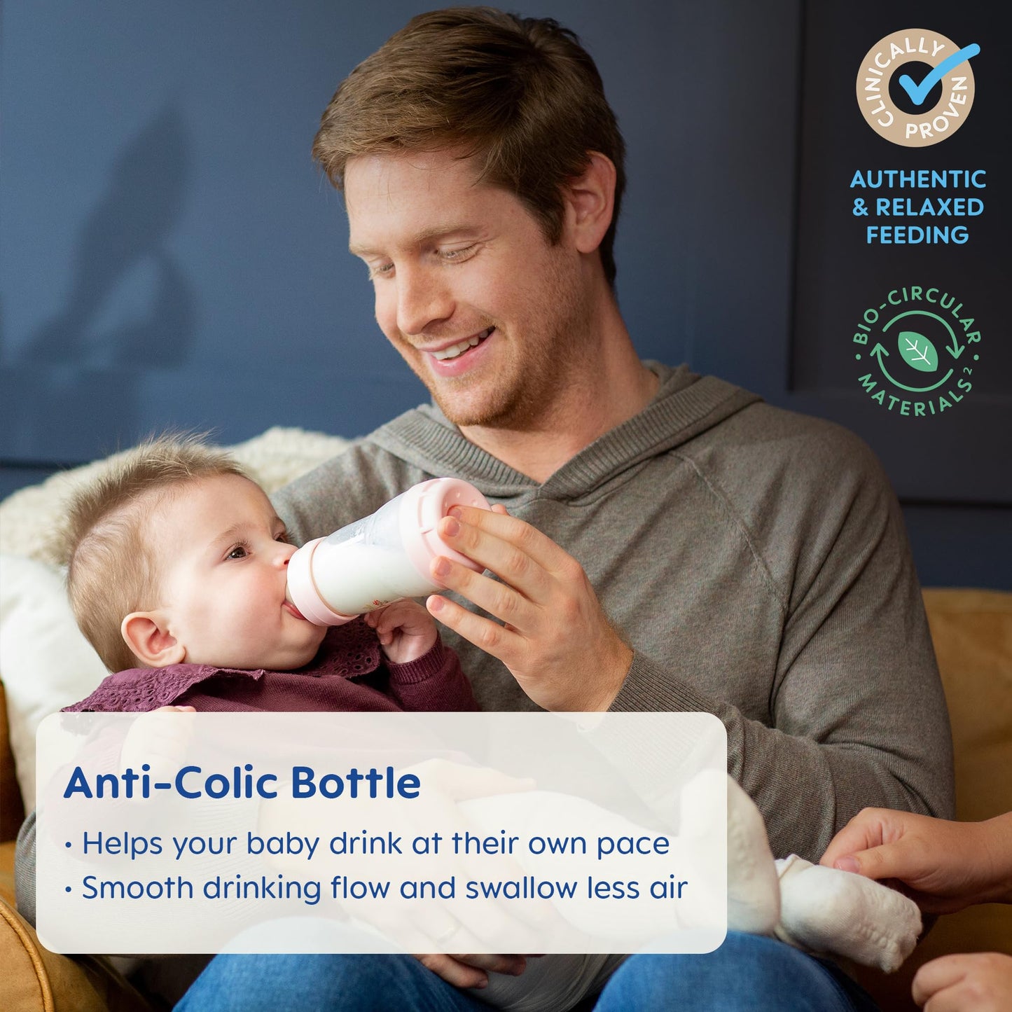 Mam Easy Start Matte Anti-Colic Baby Bottles, Medium Flow Nipples, Baby Boy, 9 Oz (2 Count), Blue