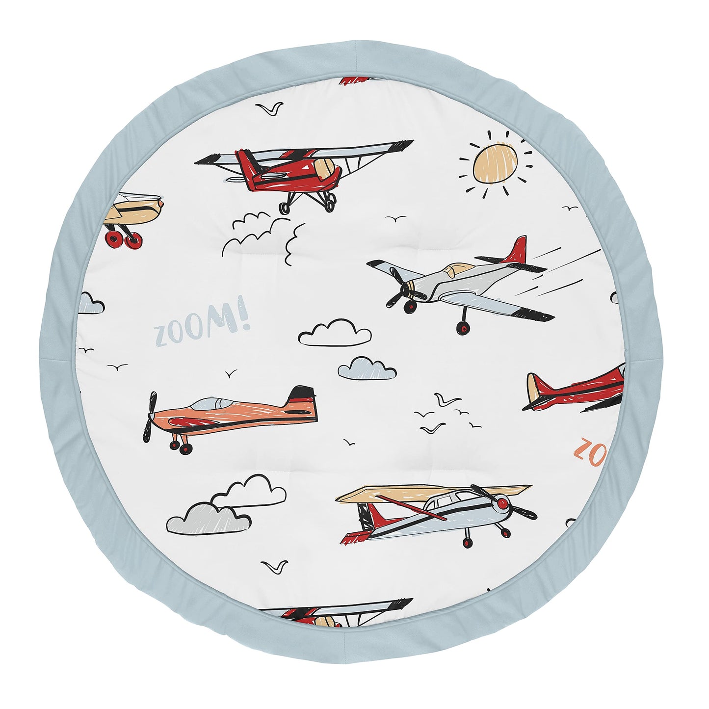 Sweet Jojo Designs Vintage Airplane Boy Baby Playmat Tummy Time Infant Play Mat - Grey Yellow Orange Red White And Blue Airplane