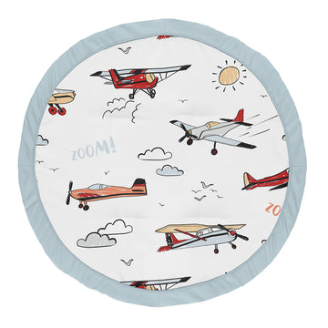 Sweet Jojo Designs Vintage Airplane Boy Baby Playmat Tummy Time Infant Play Mat - Grey Yellow Orange Red White And Blue Airplane