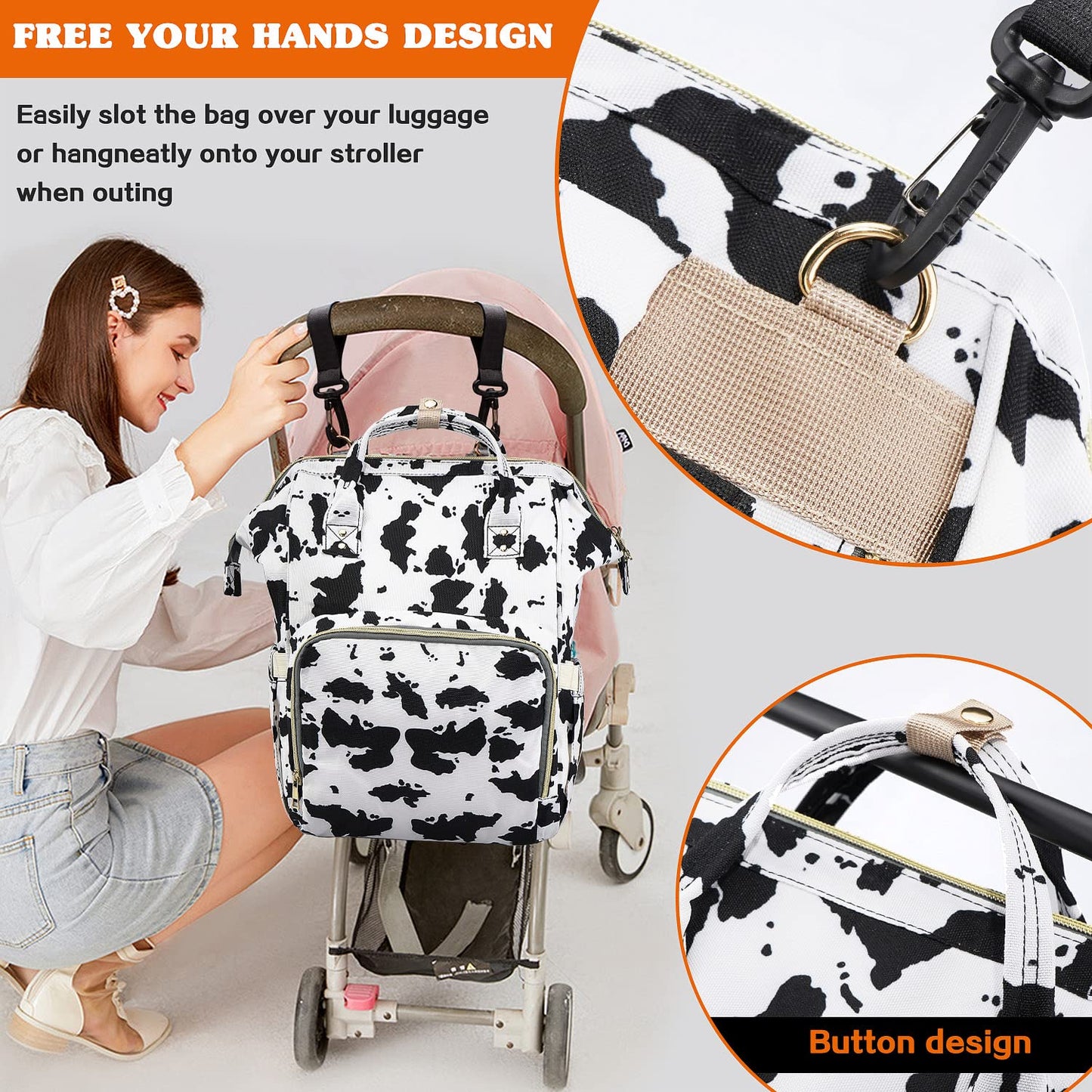 Limhoo 3 In 1 Diaper Bag Backpack, Multifunction Large Baby Bags With Changing Pad & Stroller Straps, Waterproof Nappy Bag For M