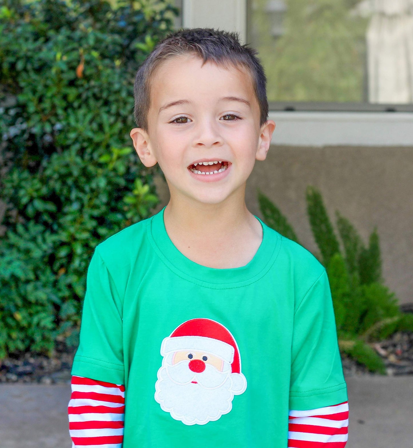 Unique Baby Unisex Layered Christmas Santa Shirt (4T) Green
