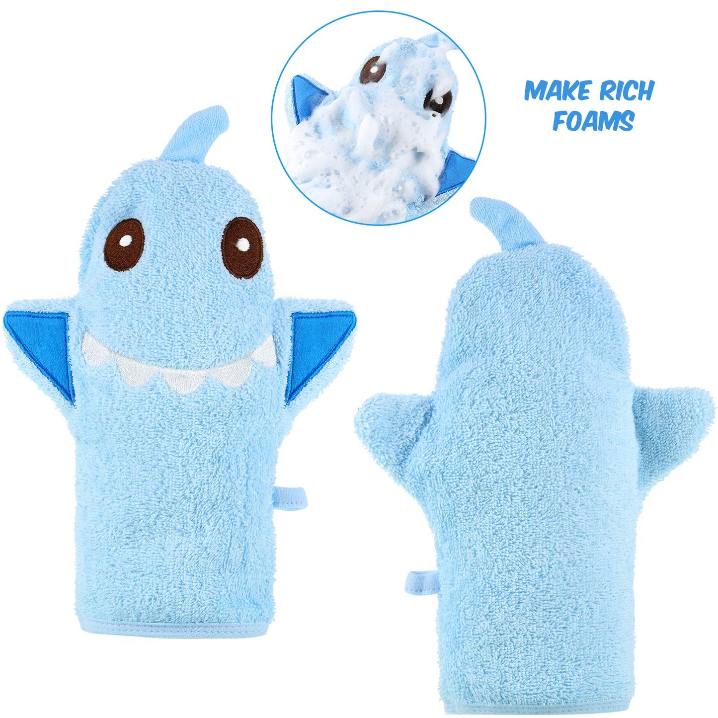 2 Pieces Baby Bath Mitt Washcloths With Cute Animal Designs Yellow Duck Shark Towel Gentle Soft Scrub For Toddler Bath And Showe