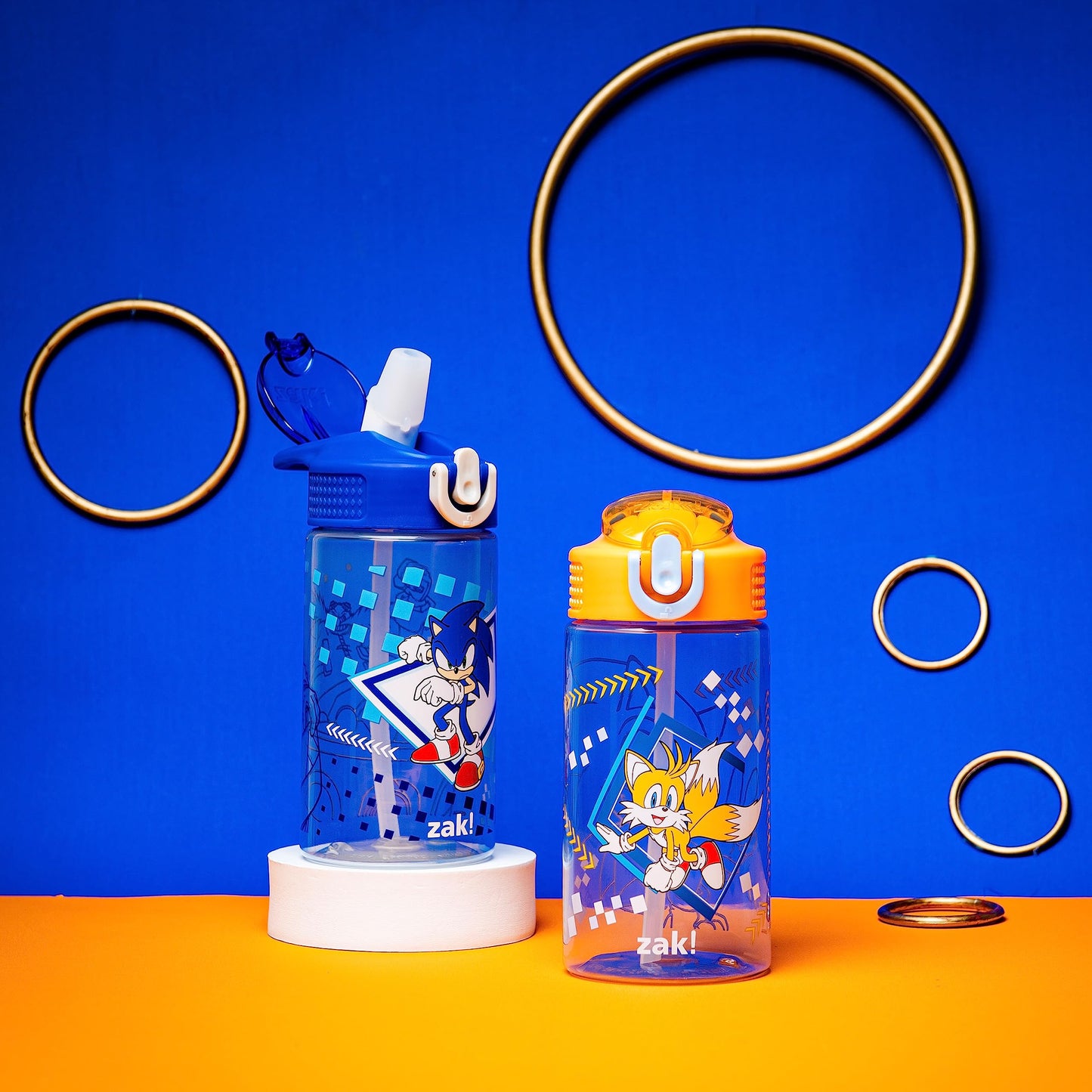 Zak Designs Sonic The Hedgehog Kids Water Bottle For School Or Travel, 16Oz 2-Pack Durable Plastic Water Bottle With Straw, Hand