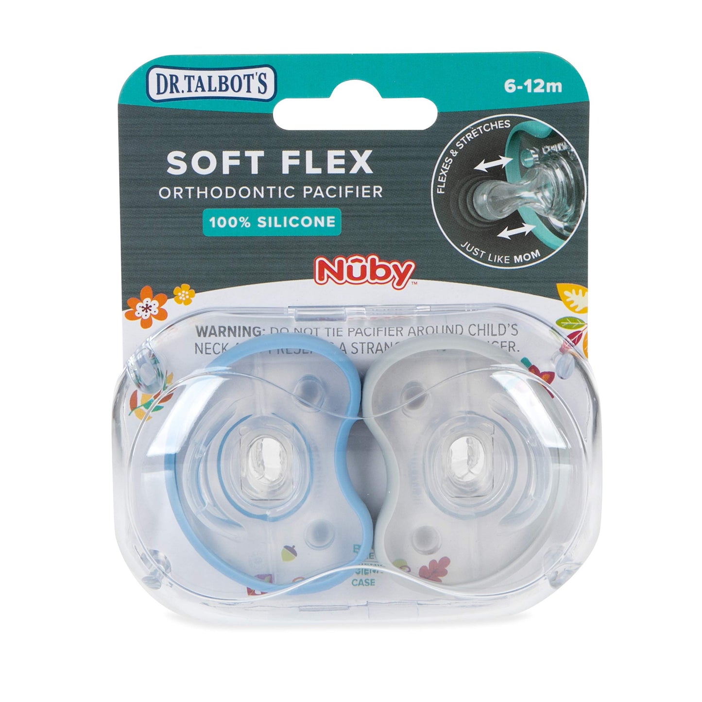 Dr. Talbot'S Soft-Flex Orthodontic Pacifiers 6-12 Months, Blue/Gray, 2 Pack
