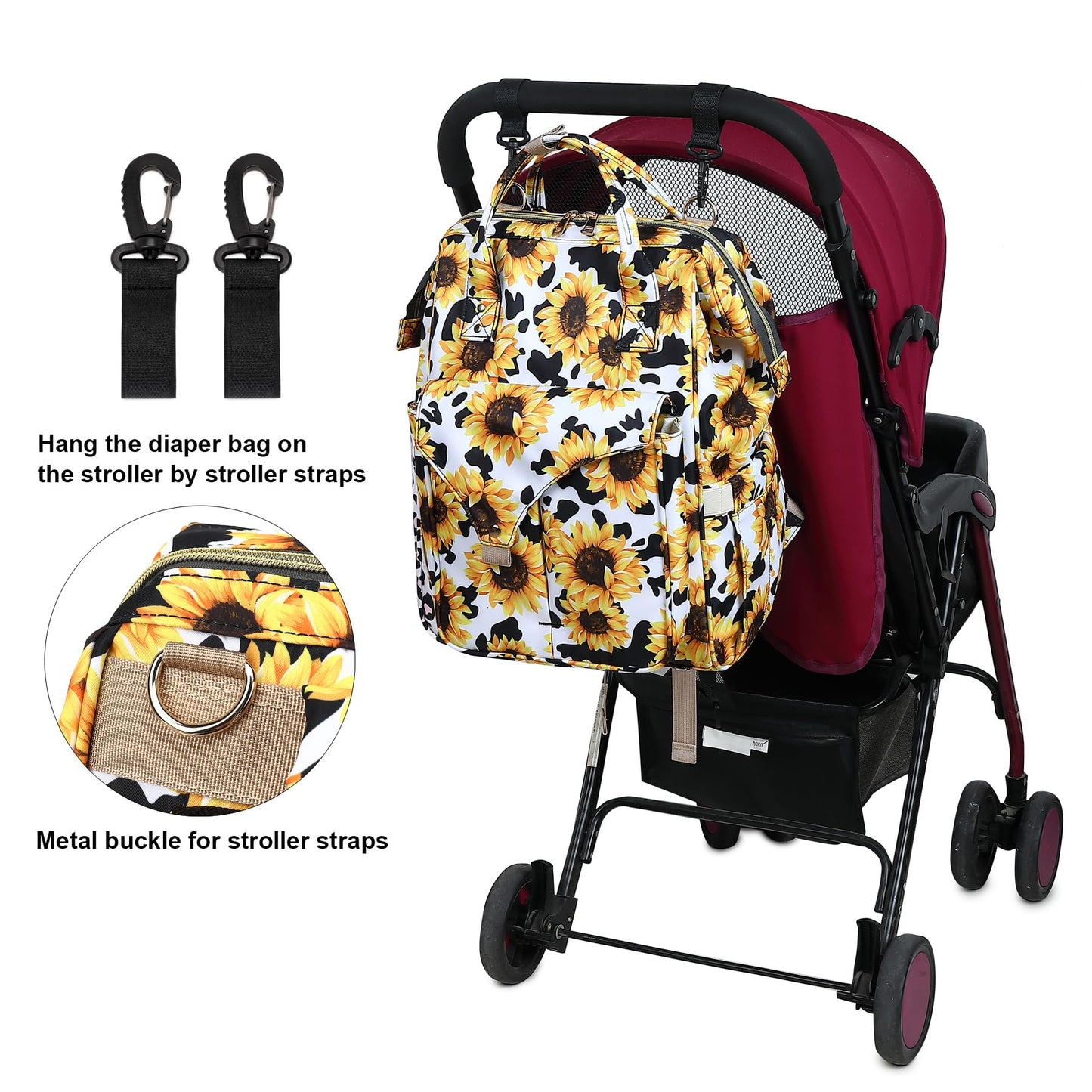 Cow Print Diaper Bag Backpack For Baby Girls Boys, Large Capacity Multifunction Waterproof Maternity Mom Nappy Bags With Strolle
